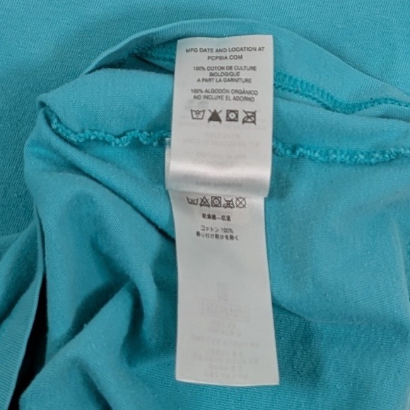 Patagonia Shop Sticker Long Sleeve Tee Mens Medium Turquoise Organic Cotton - Picture 7 of 9
